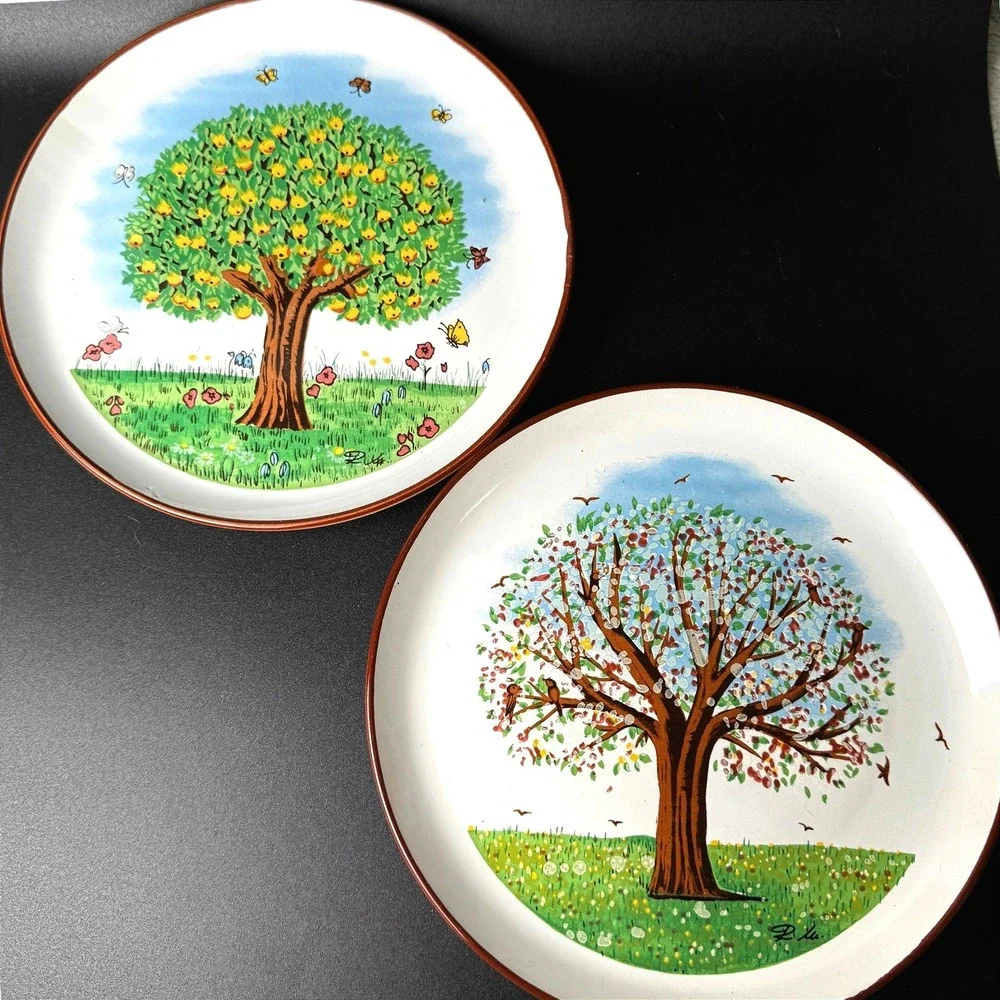 Vintage Oakstone Seneca 1983 Tree Seasons Art Decorative Plates Set 2 Signed